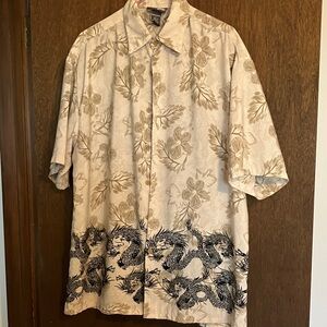 Men's L Casual Button Down Shirt with Dragon Print